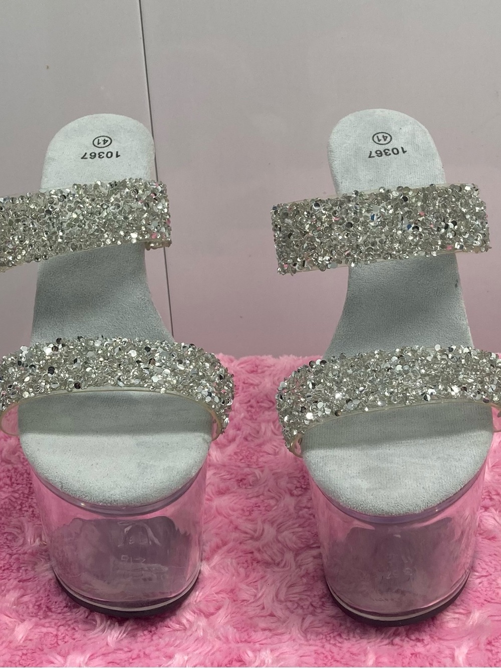 Silver Crystal Two-Strap Platform Heels